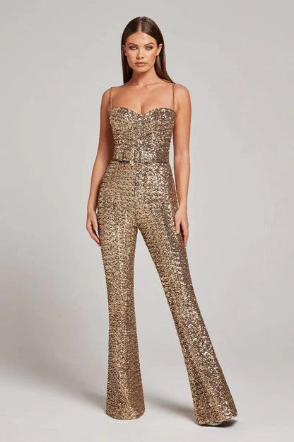 Sparkle Sequins Jumpsuit With Belt